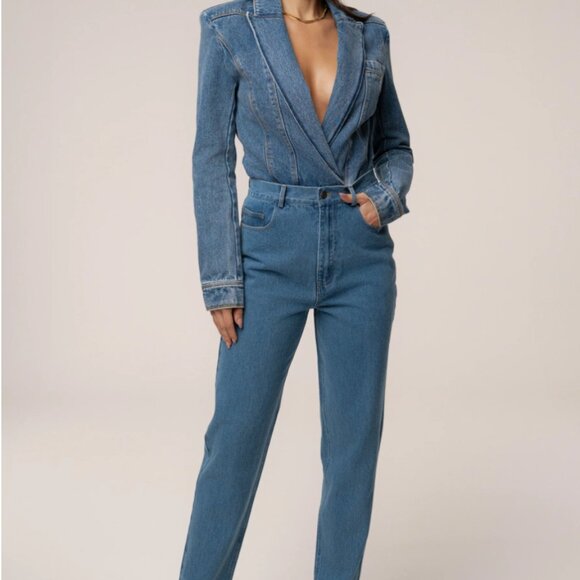 JuxLabel Denim Bodysuit Sz XL - Picture 8 of 9